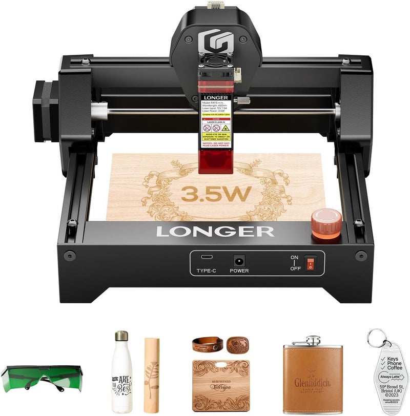 LONGER RAY5 Mini Laser Engraver, 12000mm/min High-Speed Cutter for Wood, Metal, Acrylic, Leather, DIY CNC, 140x130mm Engraving Area, WiFi, Emergency Stop Safety (3.5W) - Image 1